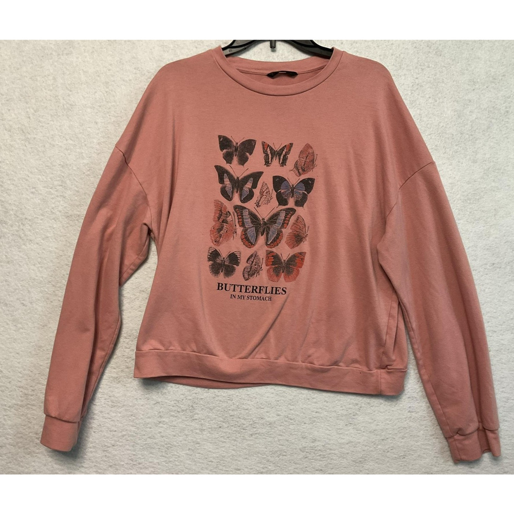 Shein Sweatshirt Womens‎ Medium Pink Butterflies In My Stomach Pullover Crewneck